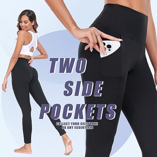 FULLSOFT 4 Pack Leggings with Pockets for Women,Soft High Waisted Tummy Control Workout Yoga Pants(4 Pack Black,Small-Medium)