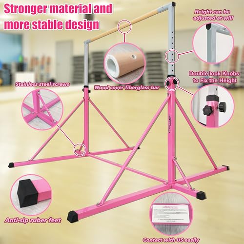 Seliyoo Gymnastics Bar -Gymnastic Kip Bar, Kids Ages 8-20, 6FT Width, 7.2FT Base,Adjustable 49.2" - 68.9" Height,Super Stable Triangle Structure, Home Gym Equipment Center,550 LBS