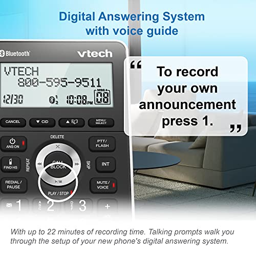 VTech VS306 DECT 6.0 Cordless Home Phone with Bluetooth, Answering System, Smart Call Blocker, Caller ID Announce, Backlit Display, Duplex Speakerphone (Silver & Black)