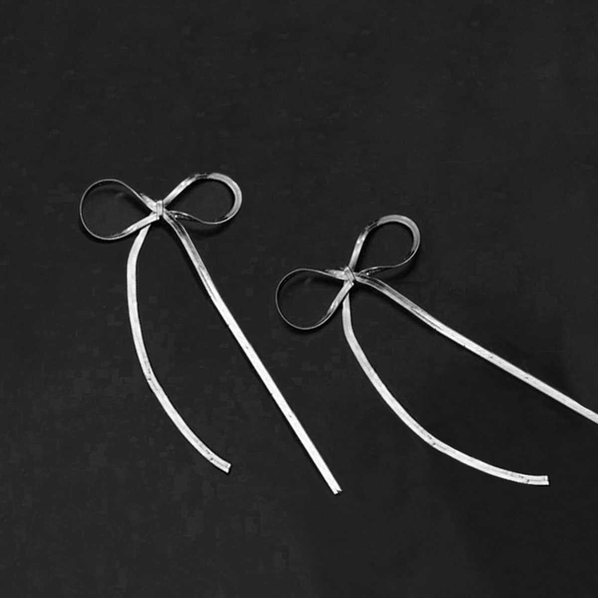 LOKLIFFAI 925 Sterling Silver Bow Drop Dangle Earrings for Women Girls Long Tassel Chain Earrings Wedding Statement Jewelry (silver bow)