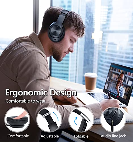 Tuitager 9S Wireless Over-Ear Bluetooth Headphones, 60 Hours Playtime, Hi-Fi Stereo, 6 EQ Modes, Built-in Microphone, Foldable Design, Blue