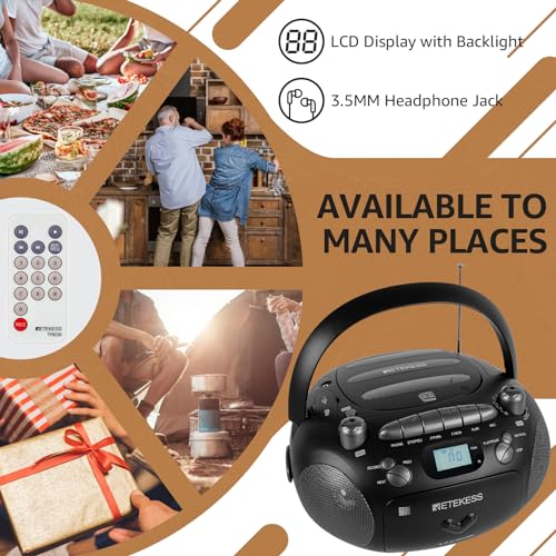 Retekess TR630 Cassette Tape Player, CD Boombox Radio, Portable CD and Cassette Player Combo, Recording Transcription, USB, Micro SD, LCD Display, for Home