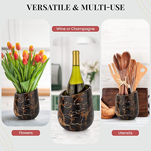 Gusto Nostro Marble Wine Chiller Bucket - 750ml Wine Bottle Cooler and Champagne Chiller for Party, Kitchen, Bar Cart Decor to Chill & Keep Bottles Cold with Unique Wine Lovers Gift Box, Black & Gold