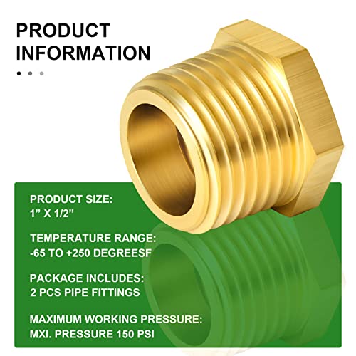 TAISHER 10PCS Brass Reducer Hex Bushing Threaded Pipe Fitting 3/8" NPT Male x 1/8" NPT Female Adapter