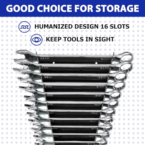 BUSY-CORNER 64-Slot ABS Plastic Wrench Organizer, Heavy Duty Wrench Organizer Tray for Tool Box, Fit SAE & Metric Wrench Storage, 4 Pack Wrench Holders (Red)