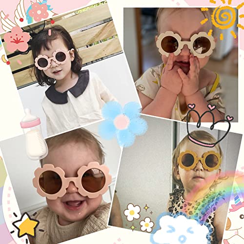 FEISEDY 2 Pack Kids Flower Sunglasses Girls Boys Toddler Beach Party Holiday Round Cute Sun Glasses Age 1-10 B2315