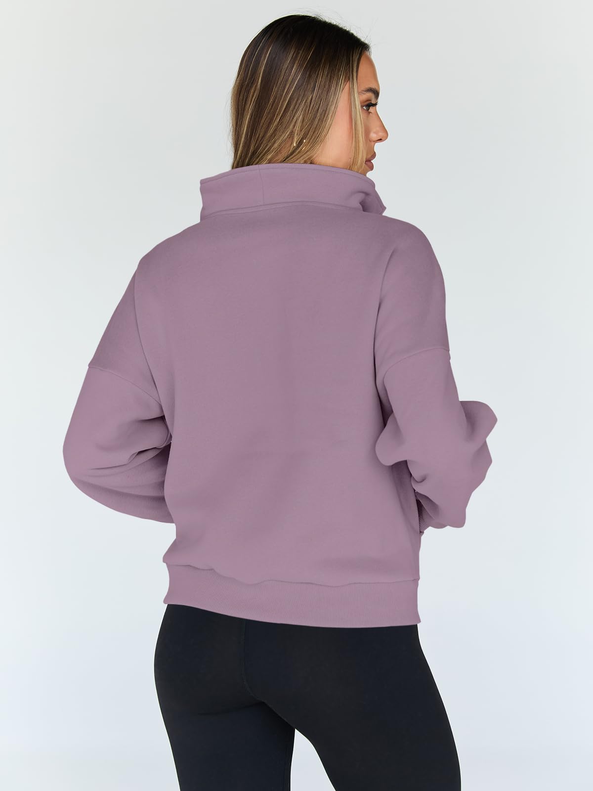 Trendy Queen Sweatshirts Half Zip Pullover Quarter Zip Oversized Hoodies Sweaters Comfy Fall Outfits 2024 Y2K Winter Clothes GreyPurple S