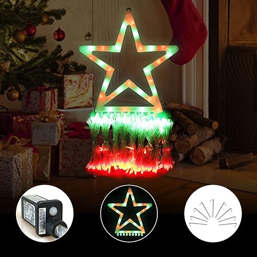 Christmas Decorations Star String Lights, 320 LEDs Outdoor Waterfall Tree Lights with 13" Topper Star, Plug in Waterproof Hanging Fairy Lights for Xmas New Year Holiday Party Yard Patio Decor (Blue)