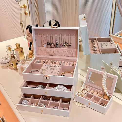 Royal Emotions - 3 Layer Jewelry Organizer with Jewelry Travel Case - Jewelry Box with 2 Drawers - Large Jewelry Boxes for Women - Luxury Lockable Jewelry Holder Organizer - Gifts for Women