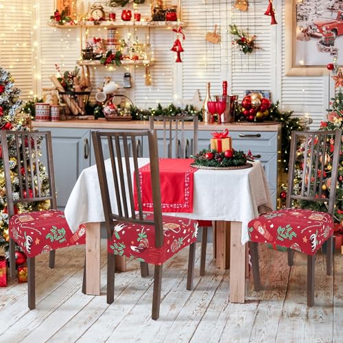 NIBESSER Dining Chair Seat Covers Set of 6,Stretch Soft Removable Washable Chairs Covers for Dining Room, Seat Cushion Slipcovers Protector for Kitchen Armless Chairs (Rear-Covered,Christmas Patterns)