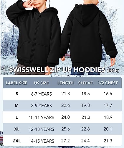 SWISSWELL Kids Fleece Hoodie Full Zip Hooded Sweatshirt Long Sleeve Cozy Jacket for Boys and Girls 6-15 Years Old(Orange, 10-11)