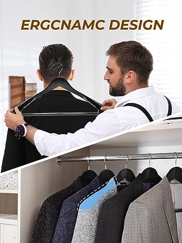 HOUSE DAY Wide Shoulder Wooden Hangers, Wood Suit Hangers with Non Slip Pant Holder, Heavy Duty Coat Hanger for Closet, Wooden Clothes Hanger for Suits, Coats, Jackets, Shirts (6 Pack, Black)