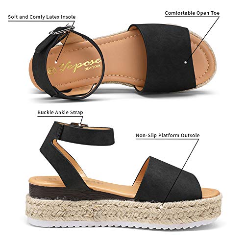 Vepose Women's 400A Espadrilles Platform Sandals Wedge Sandal, Black Nubuck, Size 6 US (CJY400A Black Nubuck 06)