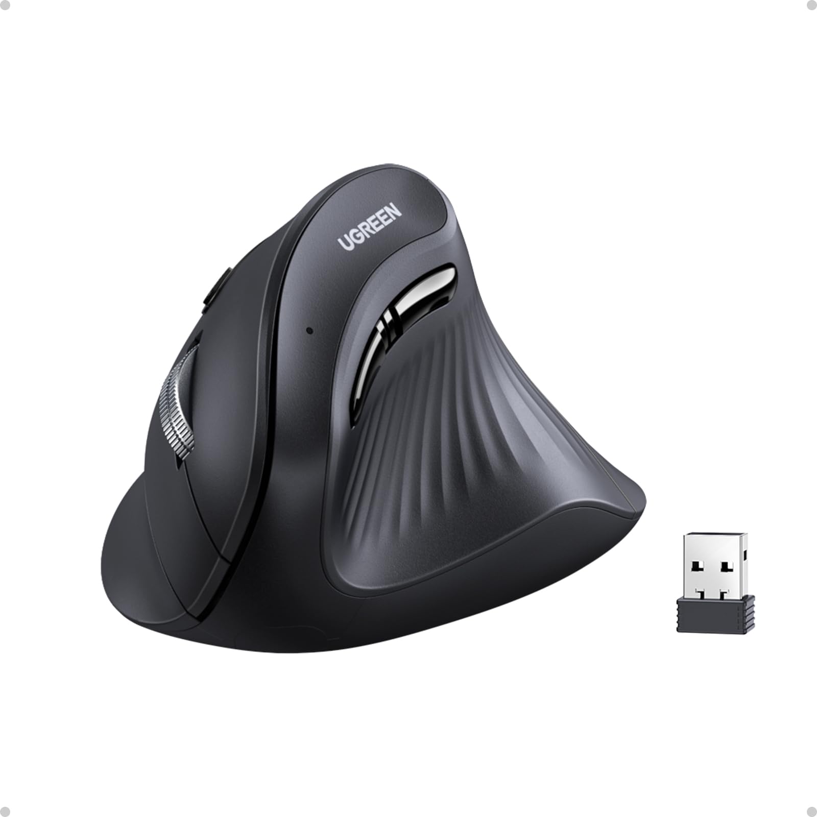 UGREEN Vertical Mouse Wireless (Bluetooth 5.0+2.4G) Ergonomic Mouse with 5 Buttons, 1000/1600/2000/4000 DPI, Prevention of Mouse Arm, Vertical Mouse Compatible with PC/Laptop/Tablet, Black