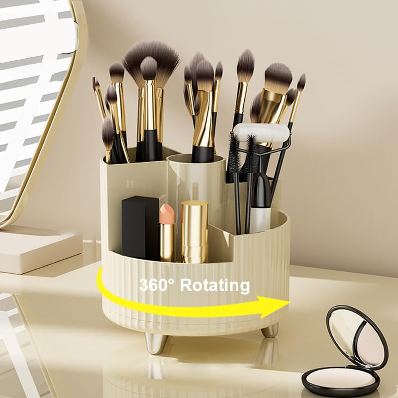 Makeup Organizer for Vanity, 360° Rotating Makeup Organizer, Large Capacity Cosmetic Display Case, Cosmetic Organizer with Brush Holder for Lotion Lipsticks Skincare and Hold All Your Makeup Products