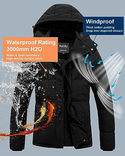 Pursky Ladies Winter Coats Heavyweight Quilted Short Puffer Outwear Usually Down Jackets Parkas Shine Black 2XL