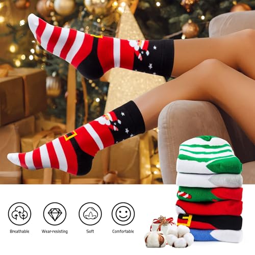 TENYSAF Fun Christmas Socks for Women - Funny Xmas Gifts for Female Novelty Cozy Crew Cotton Sock Set