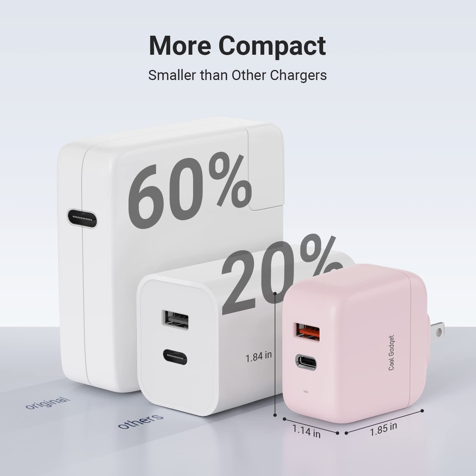 67W USB Charger, Cool Gadget Dual-Port Gan Charger, Foldable Fast 65 Watt USB C Charger for iPad, MacBook Air, MacBook Pro, Samsung, Galaxy, Surface Pro, 65W Charger USB C (Pink)