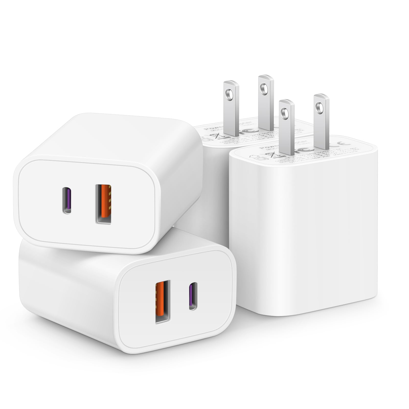 [4 Pack] USB C Charger Block Fast Charging Multiport Wall Charger [PD 20W USB-C & QC 3.0 USB Port] for IP 16/15/14/13/12/11/X/8, i Pad, Sam Sung, Google, Galaxy & More