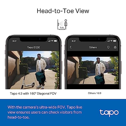 Tapo TP-Link Video Doorbell | Battery or Wired | 180° Ultra-Wide Head-to-Toe View | Ring Call | 2K QHD | Free Package/Person Detection | Local & Cloud Storage | Full Color Night Vision D225