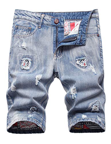Lavnis Men's Casual Denim Shorts Moto Biker Distressed Jeans Shorts 32