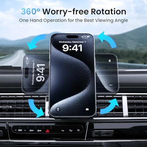 Miracase for MagSafe Car Mount, Strong Magnetic Phone Holder for Car Vent, 360° Rotation Hands Free Phone Holders for Your Car, Universal Air Vent Car Cell Phone Holder Mount for iPhone & All Phones