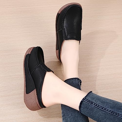 YING LAN Women Slip On Loafers Comfort Leather Wide Low Top Casual Platform Shoes B-White