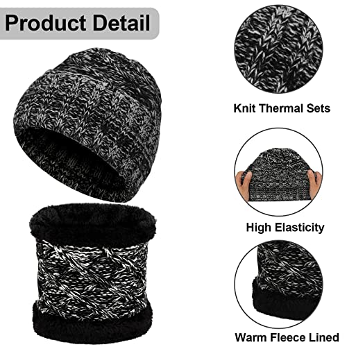 Hicdaw 2 Pcs Kids Winter Hat Scarf Set Beanie Hat Toddler Hat Scarf Warm Knit Fleece Lined Thermal Set for Boys Girls