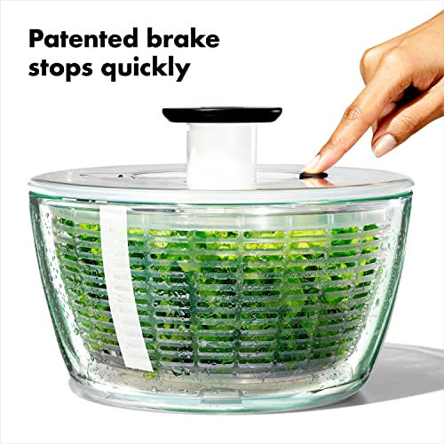 OXO Good Grips Glass Salad Spinner, Large/6.22 Quart, Clear