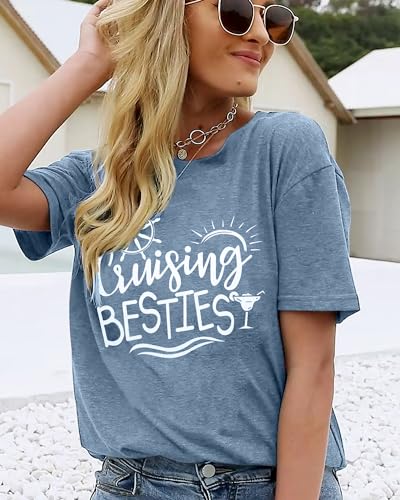 Cruise Shirts Women Cruise Outfits for Friends Besties Family Casual Short Sleeve Vacation Beach Shirt Pink