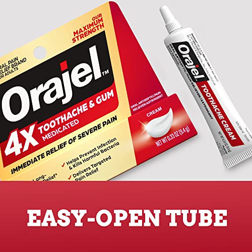 Orajel 4X for Toothache & Gum Pain: Severe Cream Tube 0.33oz- From Oral Pain Relief Brand