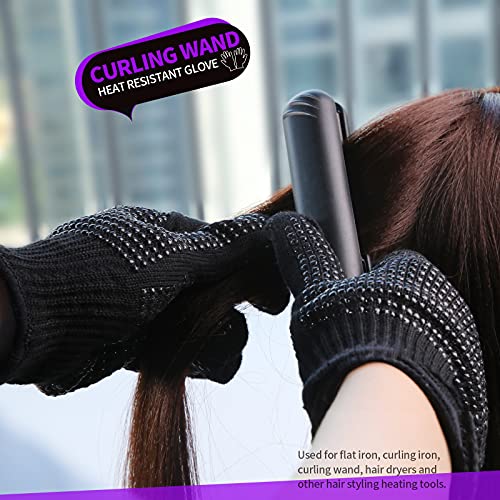 Teenitor Heat Resistant Glove With Silicone Bumps For Hair Iron Tool, Professional Heat Gloves For Heat Press, Heat Protectant Gloves For Hair Styling, Sublimation Gloves Heat Resistant Black