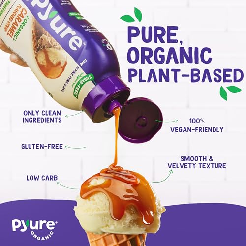 Pyure Organic Caramel Dessert Syrup | Sugar-Free Caramel Topping for Keto Ice Cream, Pancakes, Low Carb Sweets | 1g Net Carb, Gluten-Free, Vegan, Non-GMO, Plant-Based, Diabetic Friendly | 14 oz
