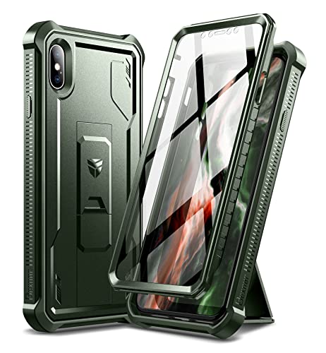 Dexnor for iPhone Xs max Case, [Built in Screen Protector and Kickstand] Heavy Duty Military Grade Protection Shockproof Protective Cover for iPhone Xs max (Army Green)