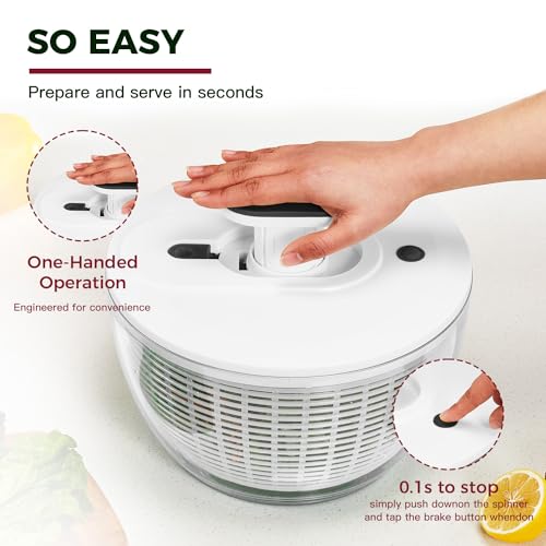 Kitexpert Effective Large Salad Spinner 6.3 Qt,Easy to use pro Pump Spinner with Bowl, One-Handed Pump Dishwasher Safe Multiple Use Spinner-Black