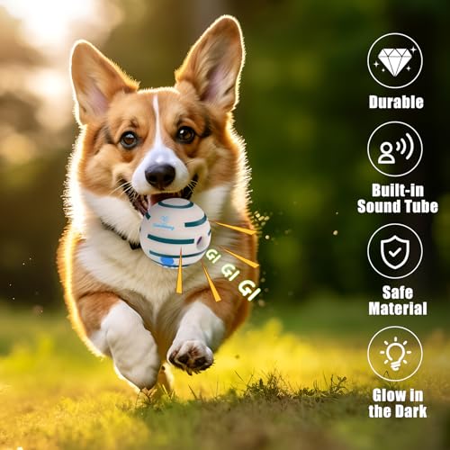 Wobble Giggle Ball for Dogs, Durable Interactive Light Up Dog Wobble Ball, Dog Balls with Fun Giggle Sounds When Rolled or Shaken, Glow in The Dark Ball for Dog Training Teeth Cleaning 2.75inch