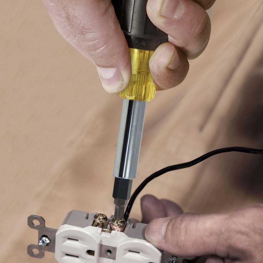 Klein Tools 32557 Multi-Bit Screwdriver / Nut Driver, Heavy Duty 10-in-1 with Interchangeable Shafts and Ph, Sl, Sq, Hex Bits and Nut Drivers