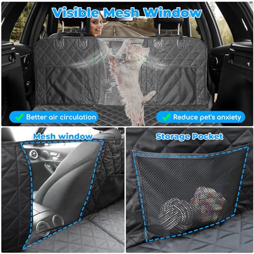 URPOWER Back Seat Extender for Dogs, Dog Car Seat Cover Hard Bottom Holds 400 lbs, Waterproof Dog Hammock for Car Pet Backseat Protector with Mesh Window, Large Space Dog Travel Bed for Car & SUV