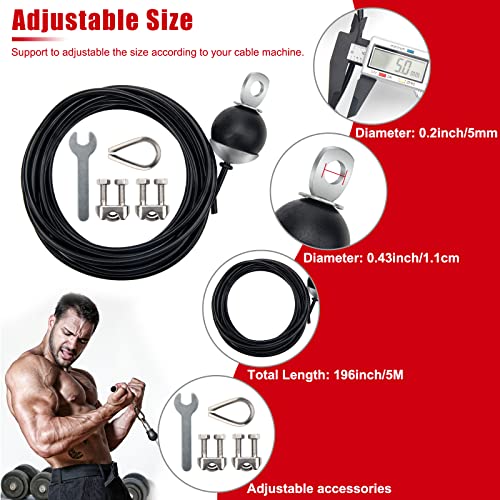 Anglekai Fitness Pulley Cable 79 Inch, Adjustable Home Gym Cable Pulley System Replacement Fitness Cable for Pulley Machine Accessories, Thick 5mm Heavy Duty Pulley Cable for Home Gym(79in)