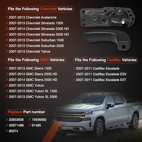 ATRACYPART Interior Door Handle Kit Front Left Drivers Side | for 2007-2014 Chevy Silverado, Tahoe, Suburban, Avalanche, GMC Sierra, Yukon, Yukon XL, Cadillac Escalade | Replaces# 20833606, 80374