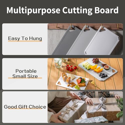 THETCHRY Plastic Cutting Board Set of 3-Cutting Boards for Kitchen BPA Free, Large-Small Chopping Boards Non-Slip for Cooking Camping Dishwasher Safe, Reversible, with Grip Handle, 15"×10"×0.6" Gray