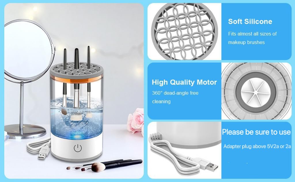 Makeup Brush Cleaner Electric,Makeup Brush Cleaner Machine,Electric Makeup Brush Cleaner, Ideal For Traveling And Makeup Lovers For Professionals (white)