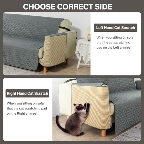 CZL Couch Cover with Cat Scratch Couch Protector Water Resistant Pet Couch Covers for Sofa Furniture with Elastic Straps Couch Protector for Dogs Washable (1 Set,Left Hand Cat Scratch)