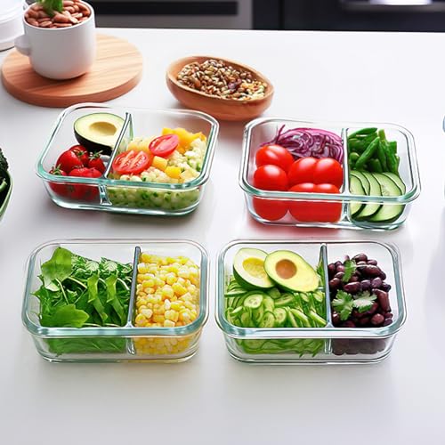 M MCIRCO 10-Pack,30 Oz Glass Meal Prep Containers 2 Compartments, Airtight Glass Lunch Bento Boxes with Lids, Glass Food Storage Containers, Microwave, Oven, Freezer and Dishwasher