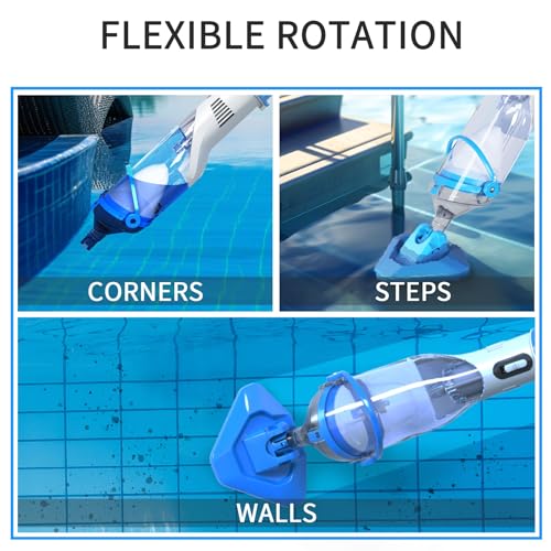 LANCHEZ Cordless Pool Vacuum with Strong Suction, Handheld Rechargeable Swimming Pool Cleaner with Powerful Suction up to 17.5 GPM for Inground and Above Ground Pools, Hot Tubs