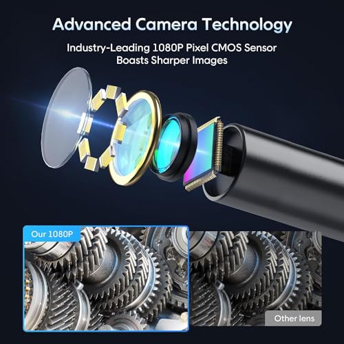 Endoscope Camera with Light, SKYEAR Handheld Borescope 4.3'' HD 1080P with 8 Adjust LED Lights, Inspection Camera with 16.4ft Semi-Rigid Cable, IP67 Waterproof Scope Camera for Swer, Gadgets for Men