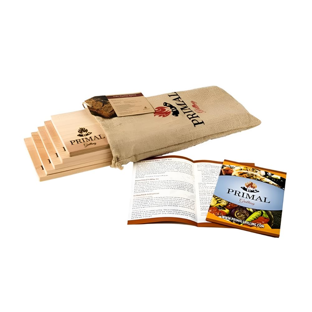 Primal Grilling Premium Cedar Planks - Cedar Planks for Grilling Salmon - Thicker Design for Moister - Wood Planks for Grilling with Free Recipe Card - Cedar Grilling Planks for Fish & Steaks (5 Pack)