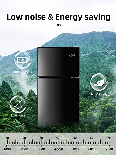 KRIB BLING Compact Refrigerators with Freezer, Mini Fridge with 7- Level Adjustable Thermostat, Small Refrigerator with Dual Door for Apartment, Office, Dorm, Black