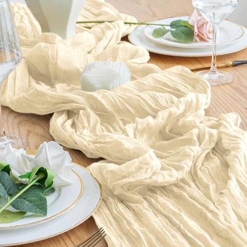 Xiomot 2PCS Table Runner Cheesecloth 10FT Sage Green Boho Gauze Cheese Cloth Rustic Sheer Table Runners for Wedding Bridal Baby Shower Party Decoration