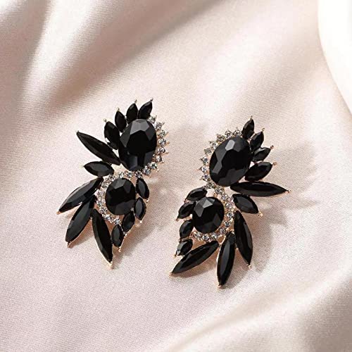 Canboer Vintage Black Rhinestone Statement Earrings Retro Fancy Crystal Cluster Drop Dangle Earrings for Women Prom